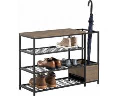 Scarpiera con 4 ripiani e 1 portaombrelli Panca portascarpe vintage 90x32x65cm FSR112-N - Sobuy