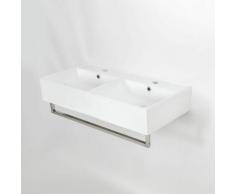 Sandford Lavabo Sospeso Rettangolare Doppio con Portasalviette Cromato - Lavandino Bagno Moderno