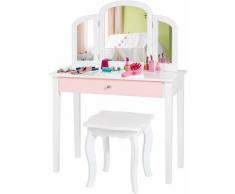 Set Toeletta Trucco - Sedia per Bambini, 3 Specchio e Cassetto Grande, 95 x 70 x 34 cm, Specchiera