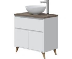 Mobile bagno 80 cm con lavabo da appoggio in ceramica con 2 ante e cassettone BIANCO + ROVERE