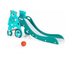 Scivolo 3 in 1 per Bambini Pieghevole a Forma di Orsetto, con Canestro, Anelli, e Gradini