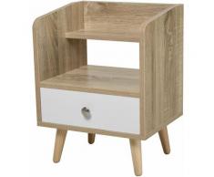 Homcom - Comodino Salvaspazio Mobiletto con Cassetto e Mensola in Legno 37x30x48cm - Rovere/Bianco