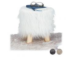 Relaxdays - Sgabello con Pelliccia, Morbido, 4 Gambe in Legno, Poggiapiedi Imbottito, Pelo