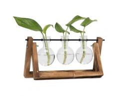 Vasi in vetro a bulbo, vaso vintage con supporto in legno e metallo, stelo rotante per piante