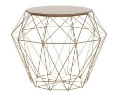 Tavolino Luce Base in Legno e Metallo Dorato Piano Sfoderabile Geometrico Glam - Legno chiaro