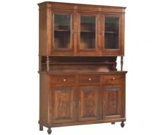 MOBILI 2G - Credenza 3 ante napoletana arte povera in legno massello, cristalliera, mobile NOCE