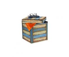 Pouf Contenitore, Vintage Effetto Legno, Sgabello Poggiapiedi Imbottito, Pieghevole, 38x37,5x37,5