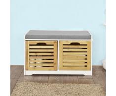 Sobuy - Scarpiera da ingresso Panchina con Cuscino e Cestini 2 Cestini Legno FSR23-K-WN