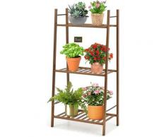 Costway - Scaffale Portafiori a Scala di Bamb¨´ con 3 Livelli, Porta Piante e Vasi da Esterno e
