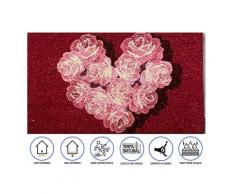 Zerbino da Esterno in Cocco con Base in pvc Dipinto a Mano Raffigurante Cuore di Rose 70X40X2 cm.