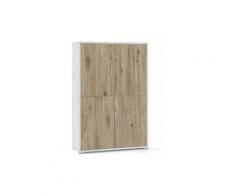 Mobile multiuso Sarmog con 4 ripiani regolabili. Armadio ufficio bianco con 4 ante rovere naturale,
