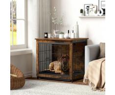 Casetta per Cani da Interno, Gabbia per Cani in Legno Metallo Tavolino Per Gabbia Per Cani Gabbia