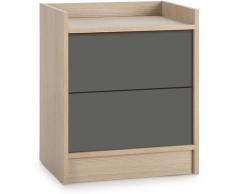 Comodino Moscú 2 cassetti, Color Rovere/Grigio, 45 cm (Larghezza) 33 cm (profonditá) 54 cm