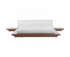 Letto matrimoniale in legno marrone chiaro e pelle bianca 180x200cm ZEN - Legno chiaro
