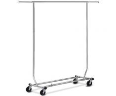 Stand Appendiabiti con Ruote da Terra Estensibile 130-190 cm in Metallo Cromato Portabiti