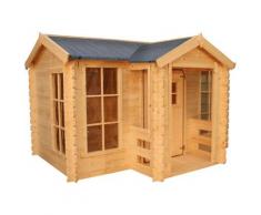 Casetta per Bambini in Legno Outdoor Toys Mika 241x175,5x135 cm con Portico