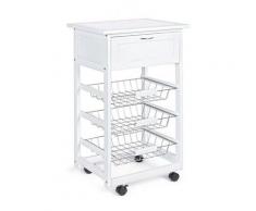 Carrello Da Cucina Porta Pane Jim 3 Ceste 1 Cassetto Bianco In Legno