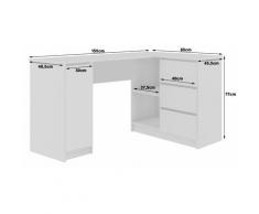 Scrivania Moderna, Scrivania Ufficio Angolare con 3 Cassetti 1 Anta 155x77x85 - Colore: Wenge/Bianco
