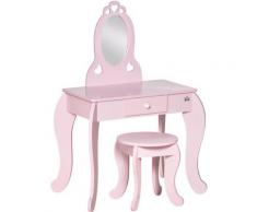 Tavolo Trucco per Bambini con Sgabello in Legno, Toeletta con Specchio e Cassetto, 60x36x88cm