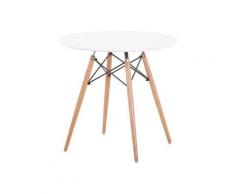 TAVOLO STILE NORDICO GAMBE IN LEGNO PIANO BIANCO Ø 80 x 75 h