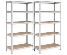 Set di 2 Scaffalature Resistente, Scaffale a 5 Ripiani Regolabili, 180 x 90 x 40 cm, Max. Carico di
