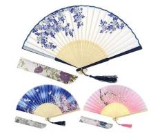 Regalo - Ventilatori portatili da 3 pezzi, ventagli pieghevoli fatti a mano in seta stile vintage