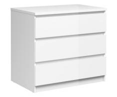 Cassettiera a tre cassetti, colore bianco lucido, cm 77 x 70 x 50 - Dmora