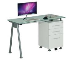 Scrivania con Cassettiera Tavolo Porta Pc Computer Acciaio Legno e Vetro Bianco