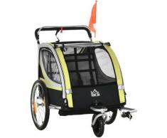 Rimorchio Bici e Passeggino per 2 Bambini con Cinture di Sicurezza e Bandierina, Giallo - Homcom