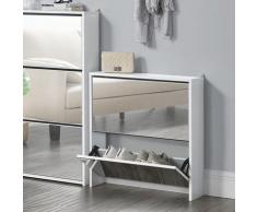 Scarpiera con Specchio 67 x 63 x 17 cm Scaffale per Scarpe Portascarpe Truciolato Melaminico Bianco