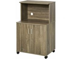 Mobile Cucina Multiuso con 4 Ruote, Armadietto e Ripiano per Microonde, 60.4x40.3x97cm - Legno