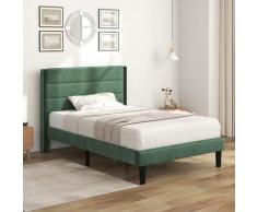 Jn.songs - Letto Singolo con Testiera a Doghe Tessuto Velluto 90 x 200 cm, Verde Scuro