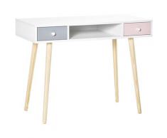HOMCOM Scrivania per Bambini con Cassetti per Cameretta, Legno di Pino e MDF, 100x48x76.5cm, Bianco