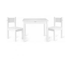 Set da cameretta per bambini tavolo e 2 sedie in legno colore bianco