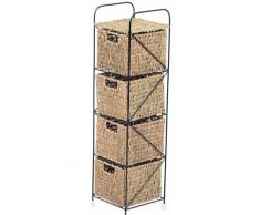 Mobiletto con 4 Cesti per Casa Cassettiera in Alga Marina e Ferro 20 x 20 x 78cm Nero e Colore