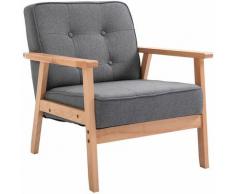 Poltrona Stile Nordico Retrò in Legno con Rivestimento in Lino Grigio Chiaro - Homcom