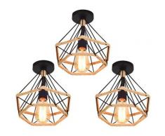 Wottes - 3 pcs Plafoniera Industriale Vintage E27 Corda di Canapa Gabbia Diamantata Lampade da