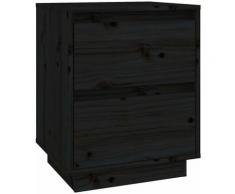 Comodino Nero 40x35x50 cm in Legno Massello di Pino