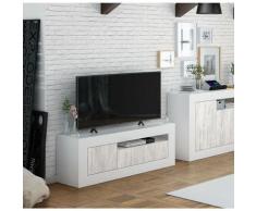 Mobile da soggiorno porta TV composto da un modulo a tre ante, colore rovere e bianco, cm 139 x 53