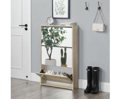 Scarpiera con Specchio 102,5 x 63 x 17 cm Scaffale per Scarpe Portascarpe Truciolato Melaminico