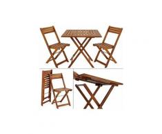 Nova - Set Tavolo con Sedie 3 pz da Balcone in Legno Massello di Acacia