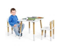 Goplus - Set Tavolo e 2 Sedie per Bambini, Set Mobile con Gambe in Legno di Pino, Mobili per