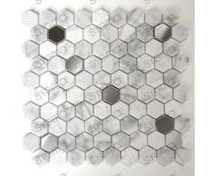 Piastrelle e mosaici in acciaio inox e pietra per bagno doccia e cucina BELLONA BLANC