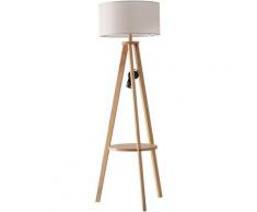 Homcom - Lampada da Terra Tripode in Legno e Lino con Interruttore a Pedale, Altezza 154cm