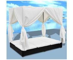Lettino Prendisole con Baldacchino letto rattan con Tende Nero