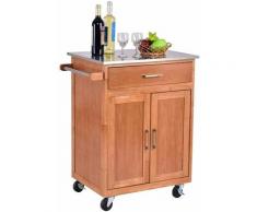 Carrello da Cucina con Credenza, Carrello in Legno con Piano di Lavoro in Acciaio Inossidabile e