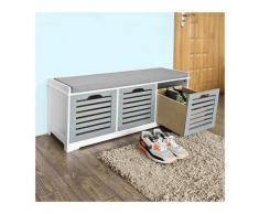 Sobuy - Scarpiera da ingresso Panchina con Cuscino e Cestini 3 Cestini Grigio FSR23-HG