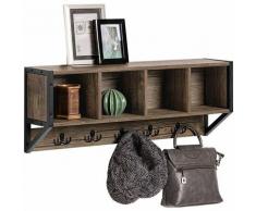 Sobuy - Appendiabiti a parete gancio da parete mensola pensile mobile da bagno con 4 scomparti e 5