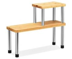 Relax4life - Scaffale da Cucina a 2 Livelli in Bambù con Gambe in Acciaio Inossidabile, Ripiano