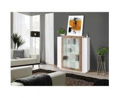 Dmora - Vetrina moderna con anta a vetro, Made in Italy, con luce LED bianca, Credenza con ripiani,